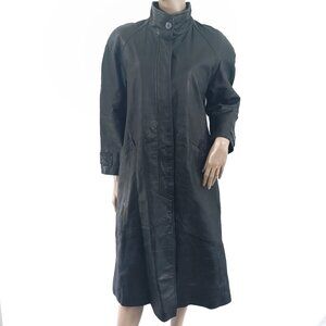 WINLIT Coat Leather Funnel Neck Button Front Swing S NWOT
